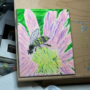 Buzzzz!!!! 🐝Bee and Blossom Canvas Art - Pink and Green